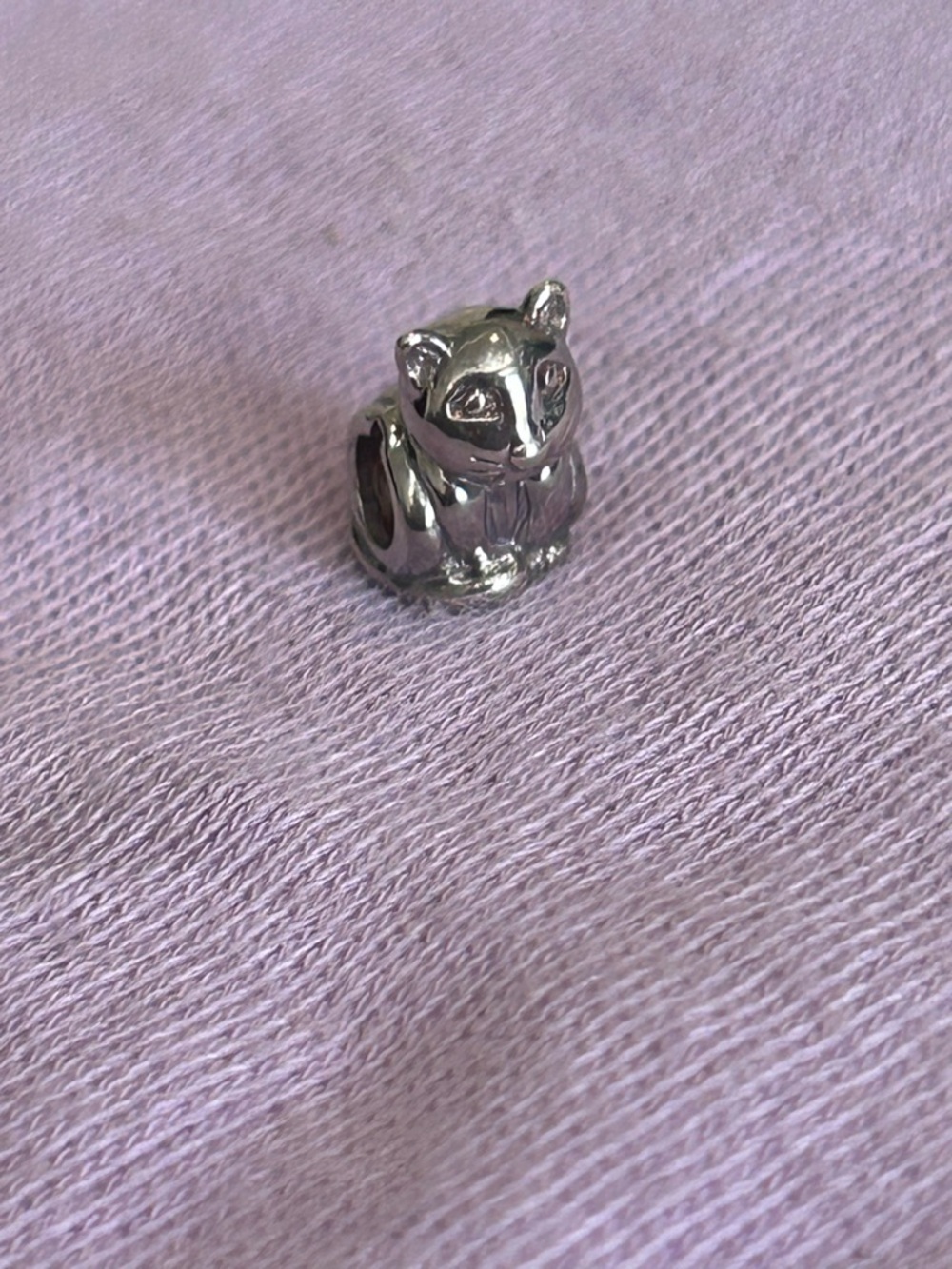 Pandora-Style Cat Charm Bead - Sterling Silver